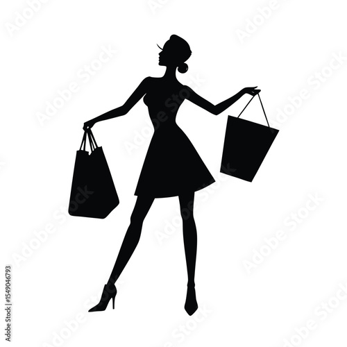 Elegant silhouette art of a woman enjoying shopping with modern fashion shopping bags