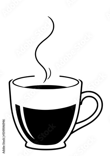 A simple line drawing of a steaming cup of coffee, showcasing its smooth silhouette and inviting warmth.