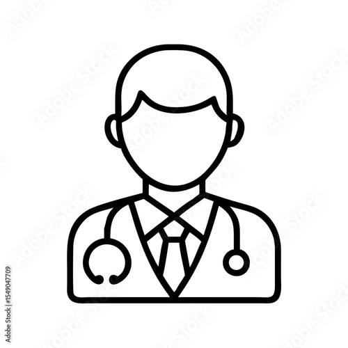 Simple vector drawing of a healthcare provider with stethoscope, collar, and tie