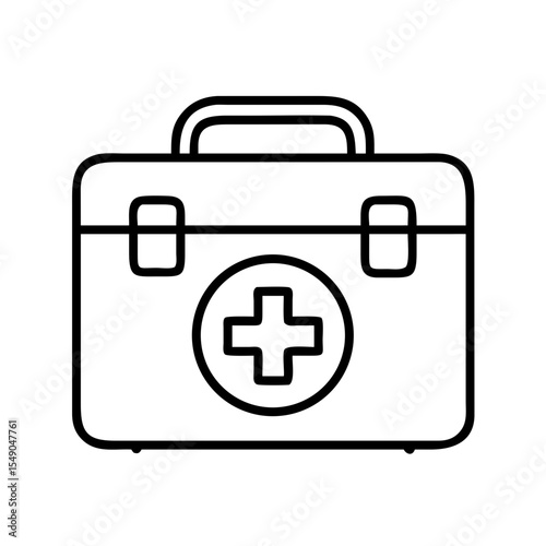 A simple line art image of a first aid kit isolated on white