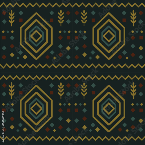 Tribal Folk Seamless Pattern – suitable for fashion design, decoration, fabric, wallpaper and printing on dark background