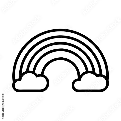 Simple black outline of a rainbow with clouds at the ends