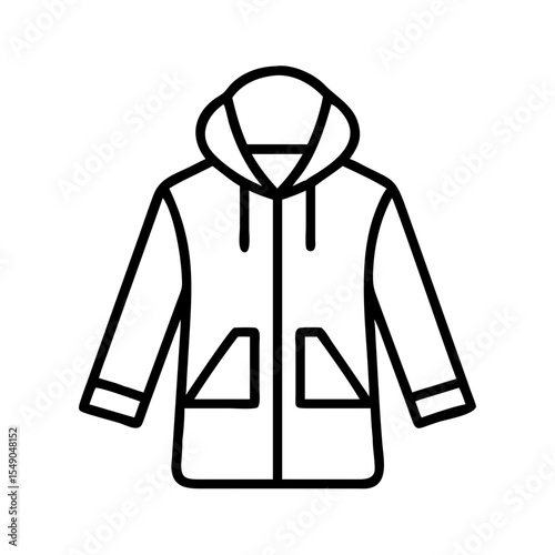 Vector graphic of a hooded raincoat or jacket with patch pockets