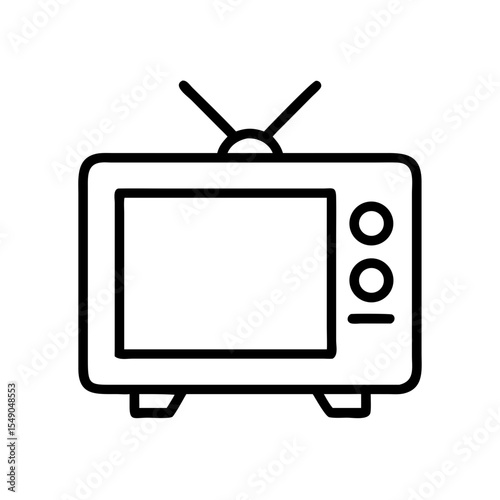Retro Television Icon with Antenna and Control Knobs in Outline Style