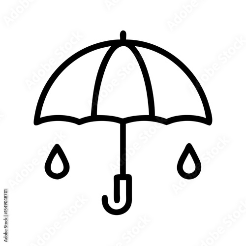 Simple outline illustration of an umbrella and raindrops on a white background