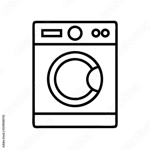 A minimalistic black and white drawing of a washing machine appliance