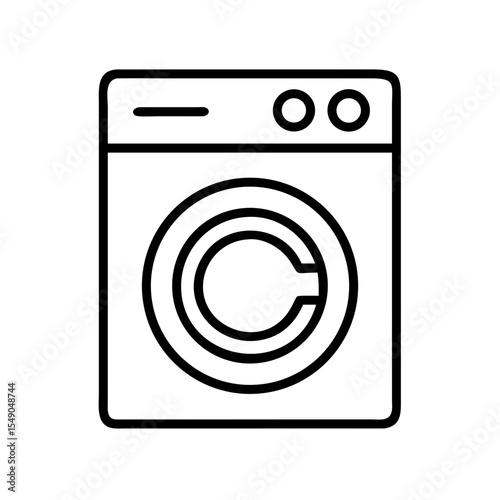 Washing Machine Icon Line Art Illustration, Simple line art illustration of a washing machine, symbolizing laundry, household chores, and cleaning.
