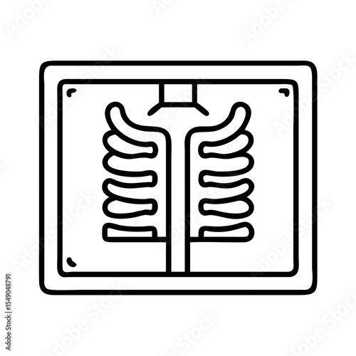 X-ray Image of Ribcage Icon Illustration, Line art illustration of an X-ray image showing a human ribcage, symbolizing medical imaging and health.
