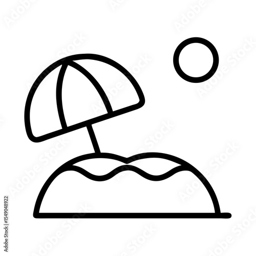 Simple beach day icon with sun umbrella and sand in black lines