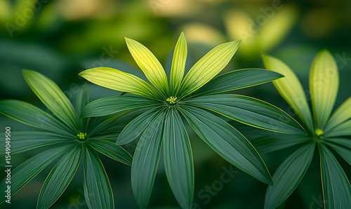 Lush Green Plant with Star-Shaped Leaves and Soft Natural Lighti