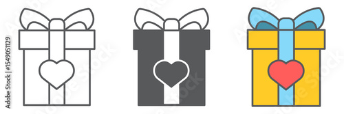 Gift icon collection, valentines day and love package, present sign vector set graphics, editable stroke linear icon, eps 10