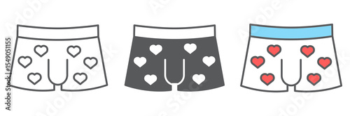 Men underwear icon collection, valentines day and clothes, sexy underwear sign vector set graphics, editable stroke linear icon, eps 10
