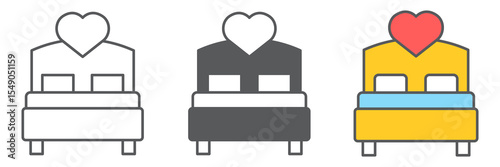 Love bed icon collection, valentines day and sex, bed with heart sign vector set graphics, editable stroke linear icon, eps 10