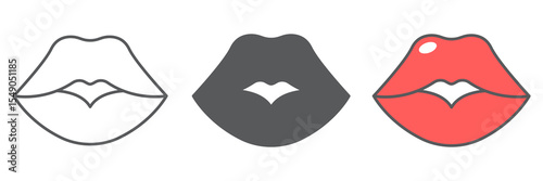 Red lips icon collection, valentines day and kiss, sexy lips sign vector set graphics, editable stroke linear icon, eps 10