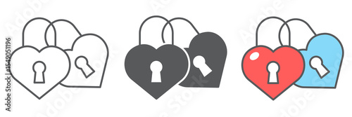 Love lock icon collection, valentines day and wedlock, love padlock sign vector set graphics, editable stroke linear icon, eps 10