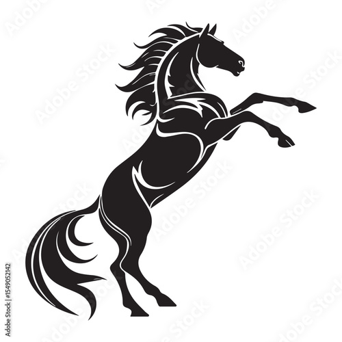 black horse rearing isolated icon silhouette vector art illustration on white background
