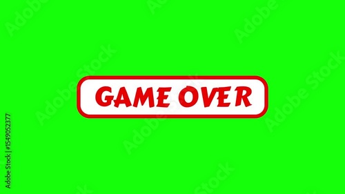 Game over green screen text animation, Gaming ending screen Green screen, Game over end screen Green screen, HD digital game over animation