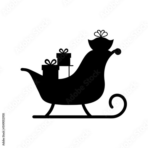 black silhouette of a sleigh with presents on whit.svg