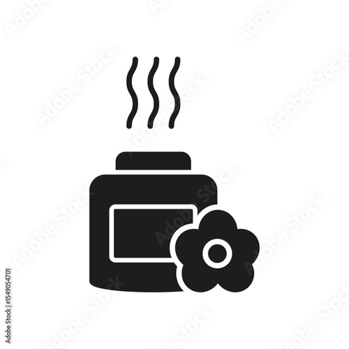 Aromatherapy Jar With Flower Solid Icon. Scented Candle, Relaxation, And Home Fragrance Silhouette Symbol. Wellness And Aromatic Therapy. Isolated Vector Illustration
