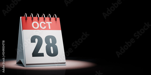 October 28 Calendar Spotlighted on Black Background
