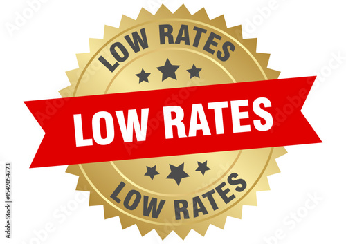 low rates. low rates round red and gold label isolated on transparent background