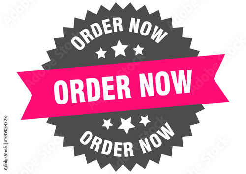 order now. order now round pink label isolated on transparent background