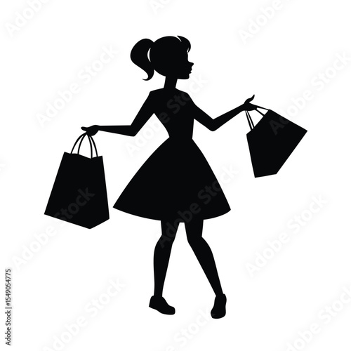 Stylish silhouette art of a woman carrying shopping bags expressing fashion and retail themes