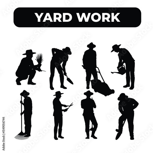 Hand drawn yard work set pack isolated icon silhouette vector art illustration on white background