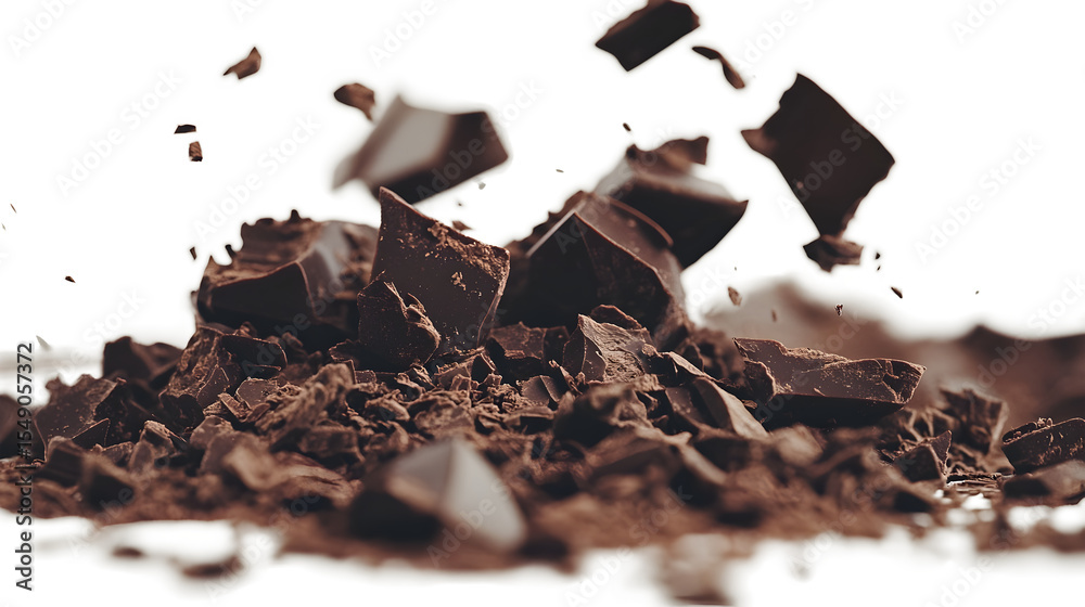 Fototapeta premium A pile of chocolate crumbs on a white background