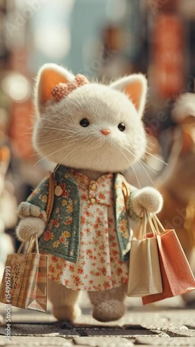 Generated video. The cat makes purchases	