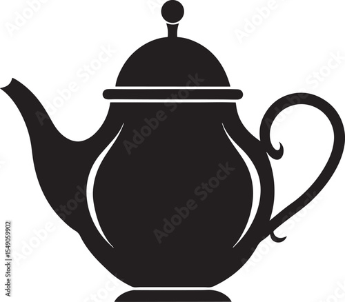 Classic black teapot silhouette isolated on white background