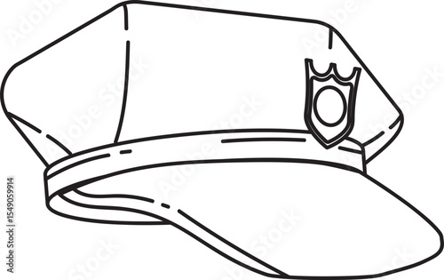 Line Art Illustration of a Classic Police Officer's Cap with Badge