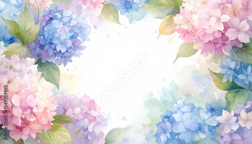 紫陽花のイラストフレーム　6月　梅雨