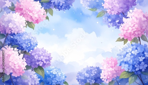 紫陽花のイラストフレーム 6月 梅雨