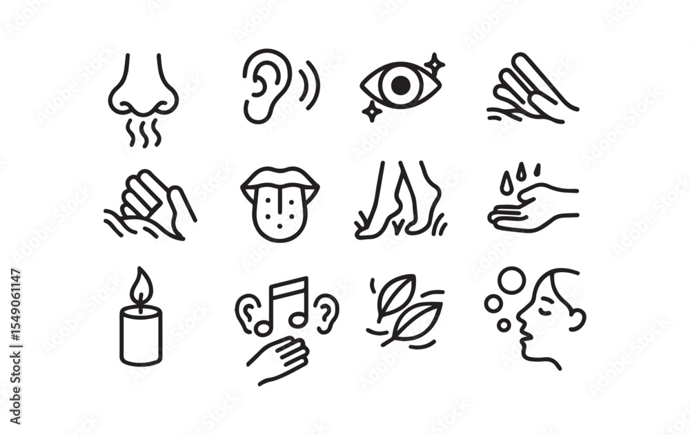 Fototapeta premium Sensory Experience A Collection of Five Senses Icons Depicted Clearly