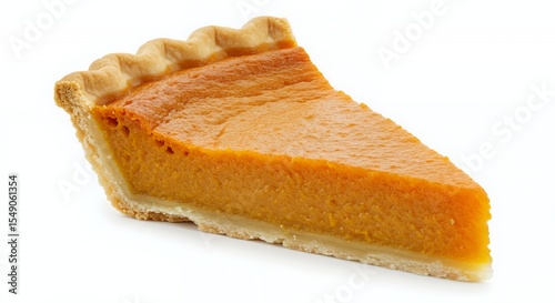 A Single Slice of Delicious Homemade Sweet Potato Pie Isolated on White