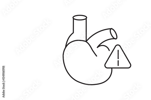 heart with alert heart disease risk silhouette on transparent background.shows health warning in black line design indicating medical concern