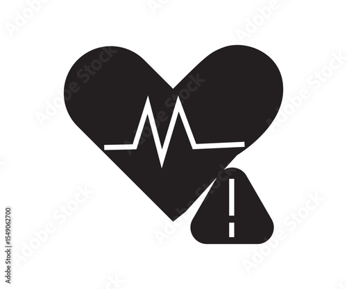 heart with alert heart disease risk silhouette on transparent background.shows health warning in black line design indicating medical concern