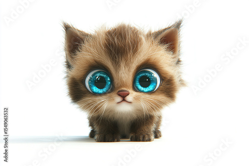 Cute 3D Kitten with Big Blue Eyes

