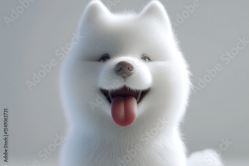 Fluffy 3D Samoyed Dog with Tongue Out

