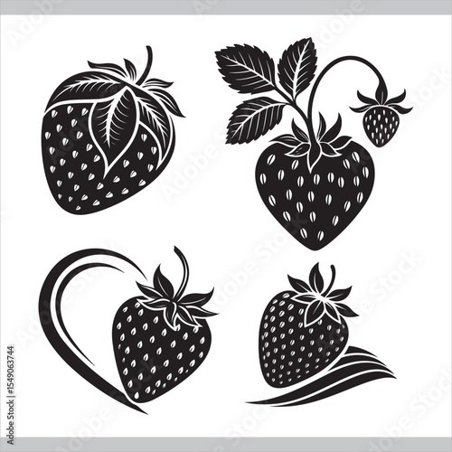 Set of colorful fruit and berry icons in a decorative vector style