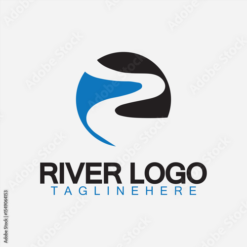 Logo of river, creek, river bank and water flow.