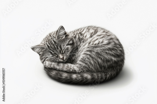 Sleeping Tabby Cat Curled Up

