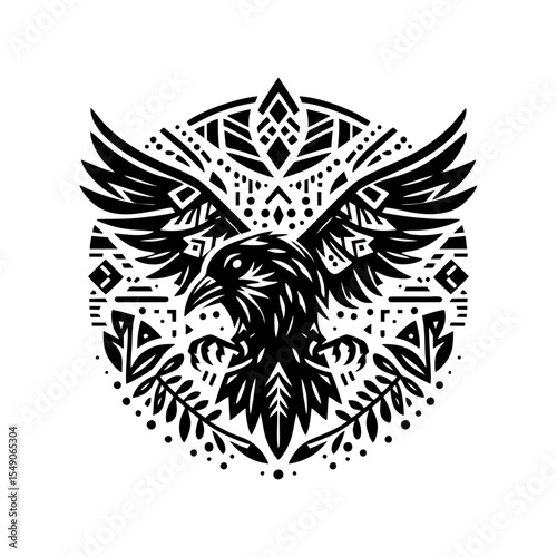 raven tribal modern simple vector black white professional isolated white background