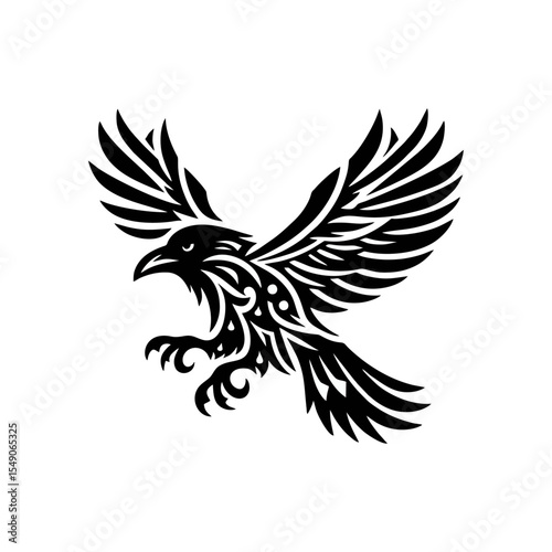 raven tribal modern simple vector black white professional isolated white background