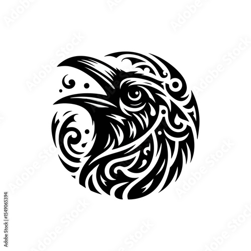 raven tribal modern simple vector black white professional isolated white background
