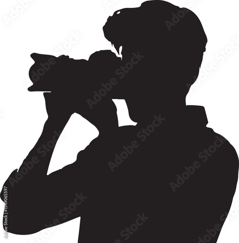 A silhouette camera man takes photo vector