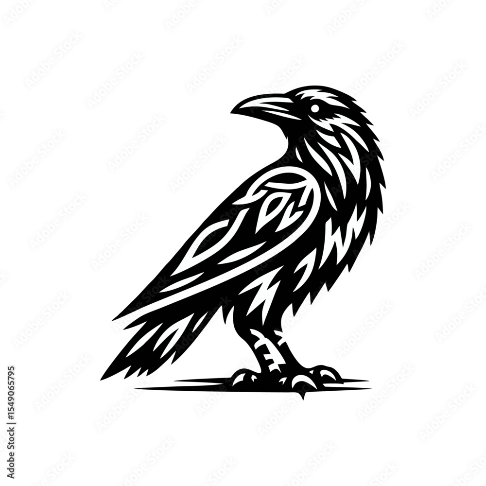 Obraz premium raven tribal modern simple vector black white professional isolated white background