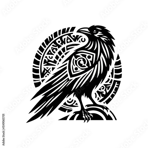 raven tribal modern simple vector black white professional isolated white background