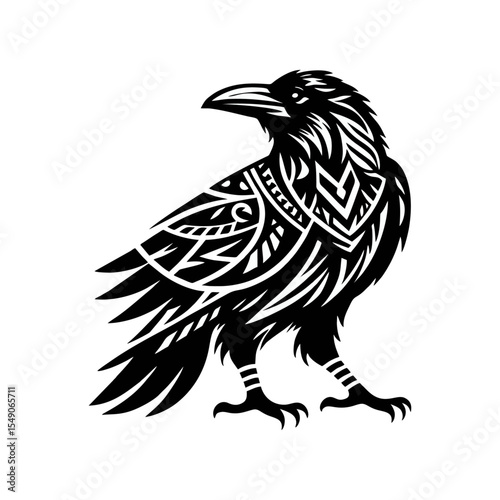 raven tribal modern simple vector black white professional isolated white background